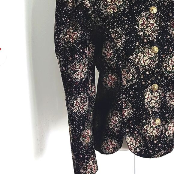 Another Thyme Vintage Black Velvet Jacket, Purple Roses & Dot Design, Sz Medium - Picture 6 of 10
